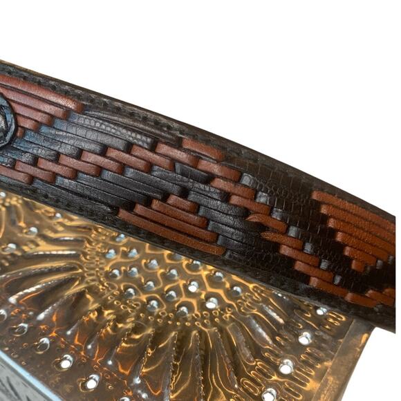 Bill Adler Genuine Leather Belt Woven Italian Calf Skin Brown Black Aztec 36 in - Picture 3 of 5